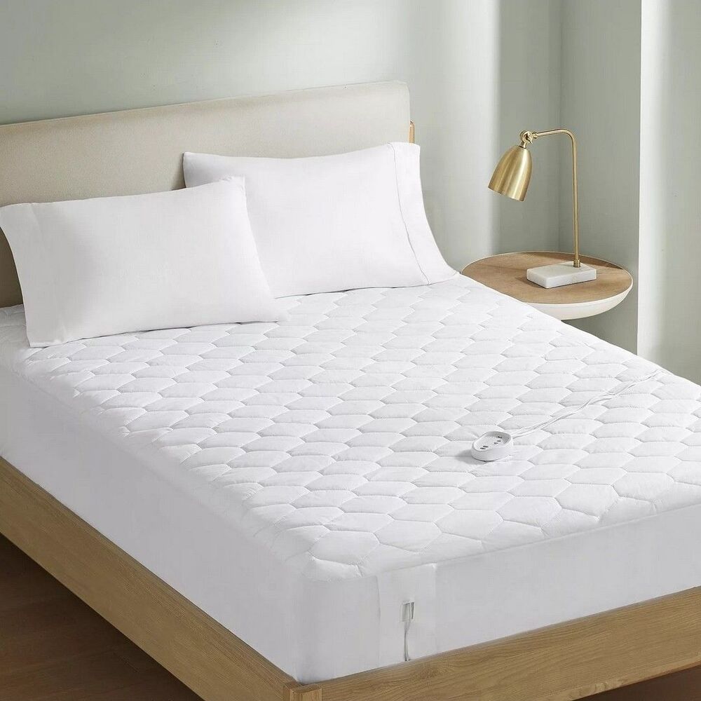 Serta Cotton Rich Queen Heated Mattress Pad Deep Fit, 5 Settings + 2 Controllers